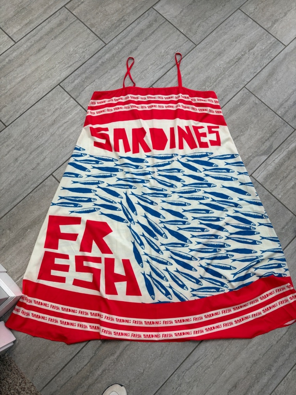 Sardines Fresh Graphic Tank Dress in Red, Blue & White